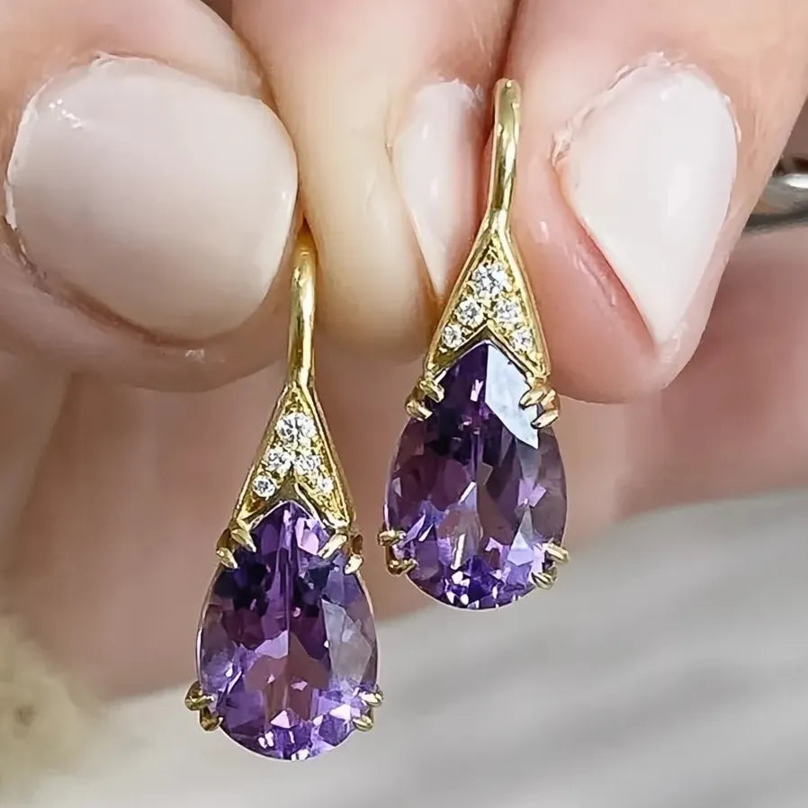 Elegant Purple Water Drop CZ Copper Alloy Earrings for Women