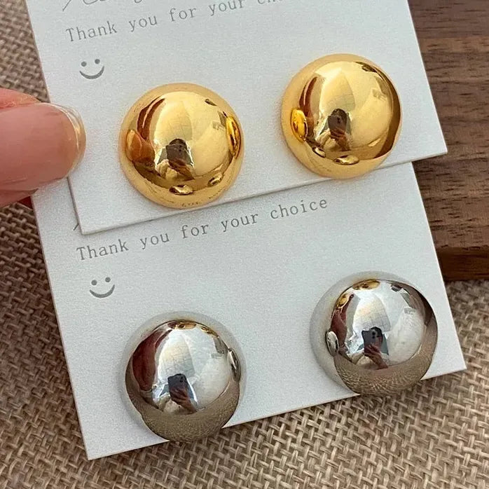 European Style Punk Geometric Gold Metal Round Stud Earrings for Women