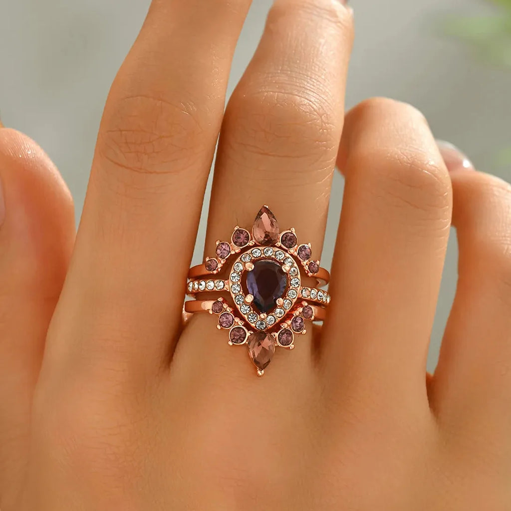 Luxury Cubic Zirconia Women's Ring Set Three Piece Zinc Alloy Fashion Jewelry Gift