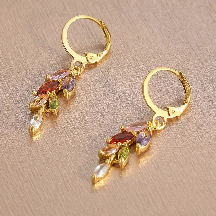 Copper Waterdrop Wheat Spike Tassel Horse Eye Zircon Earrings for Women