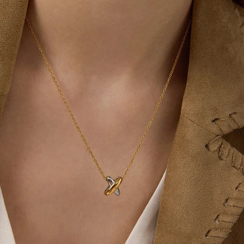18K Gold Plated Stainless Steel Double Color Wide Cross Pendant Necklace Choker