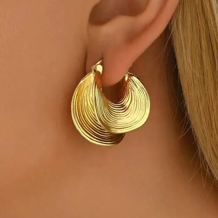 Geometric Irregular Striped Large Gold Metal Drop Earrings for Women