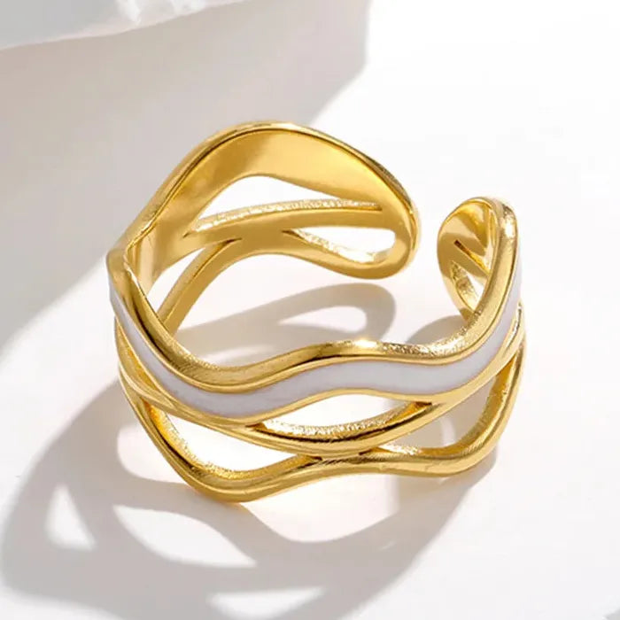 Vintage Stainless Steel Geometric Cocktail Ring for Women Gold Drip Design