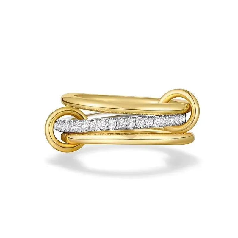 Mix Color Three Layer Circular Mini Round Zircon CZ Copper Ring for Women