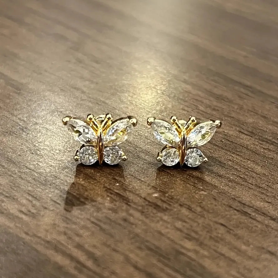 Butterfly Cubic Zirconia Stud Earrings for Women Gold Silver Jewelry Gift
