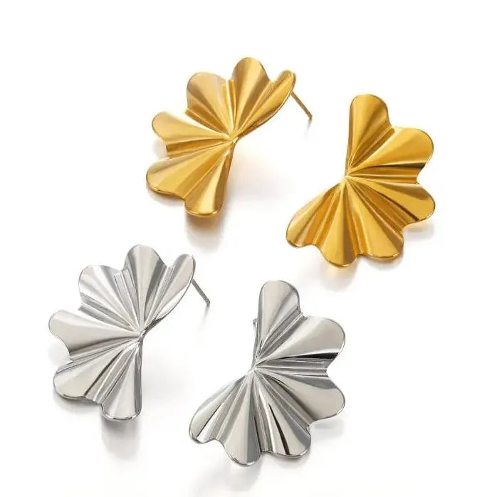 Stainless Steel Leaf Flower Stud Earrings for Women Hypoallergenic Waterproof Jewelry