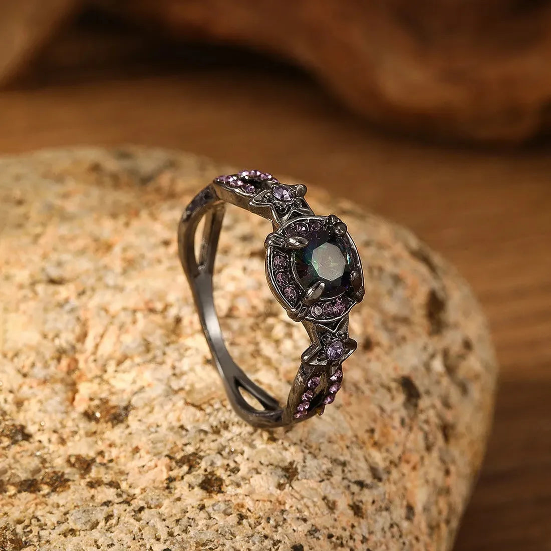 Fashion Gun Black Colorful Imitation Crystal Women's Zinc Alloy Ring Daily Accessory