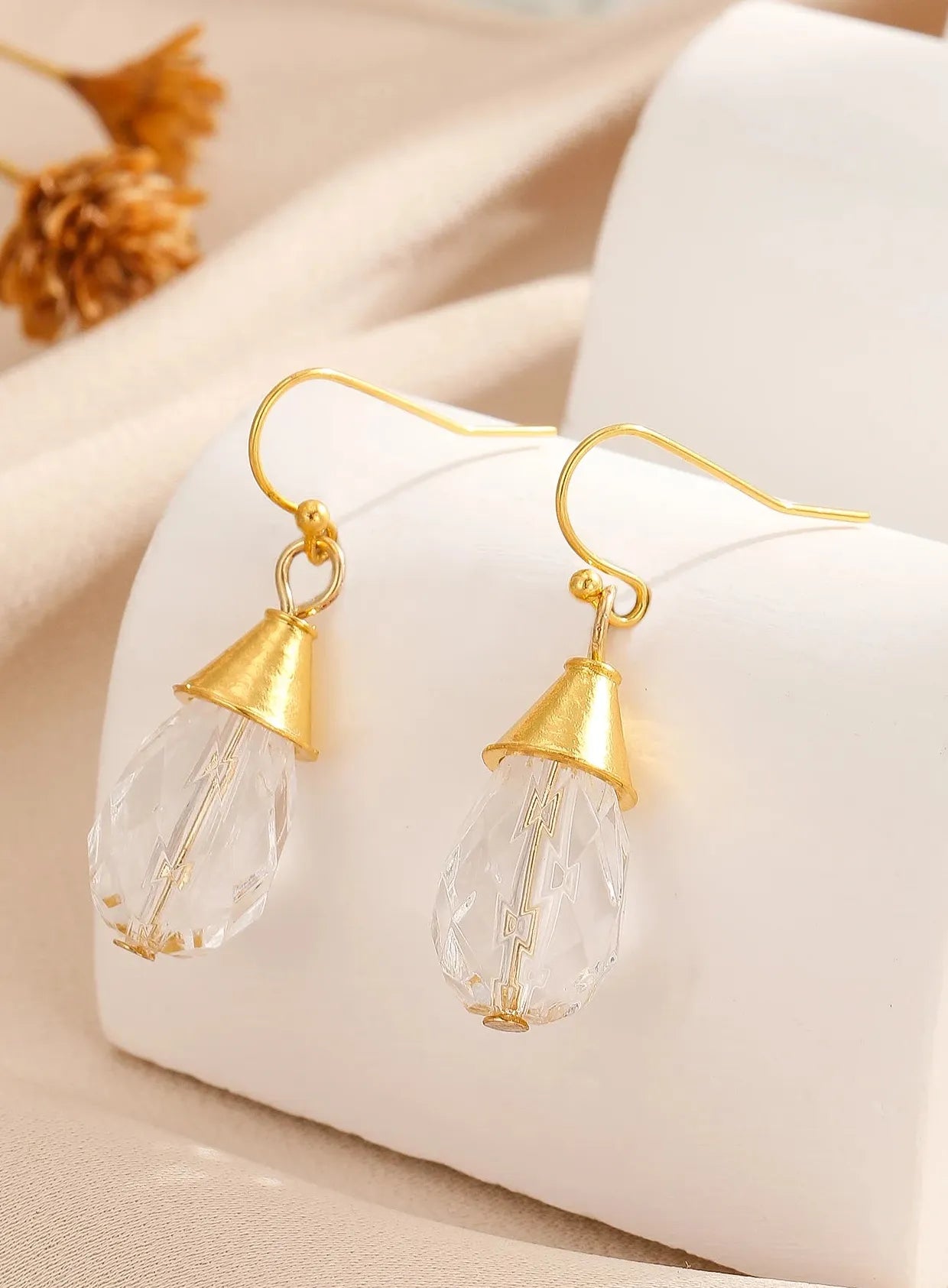 Honeycomb Imitation Crystal Ball Drop Earrings Zinc Alloy Jewelry Gift for Women