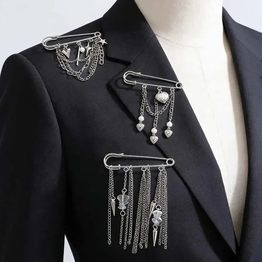 Heart Rivet Star Tassel Zinc Alloy Brooch Jewelry Accessory for Men Women