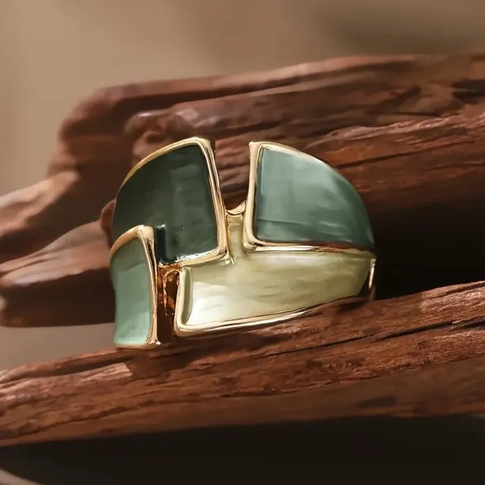 Modern Irregular Green Enamel Ring for Women Gold Color Fashion Jewelry