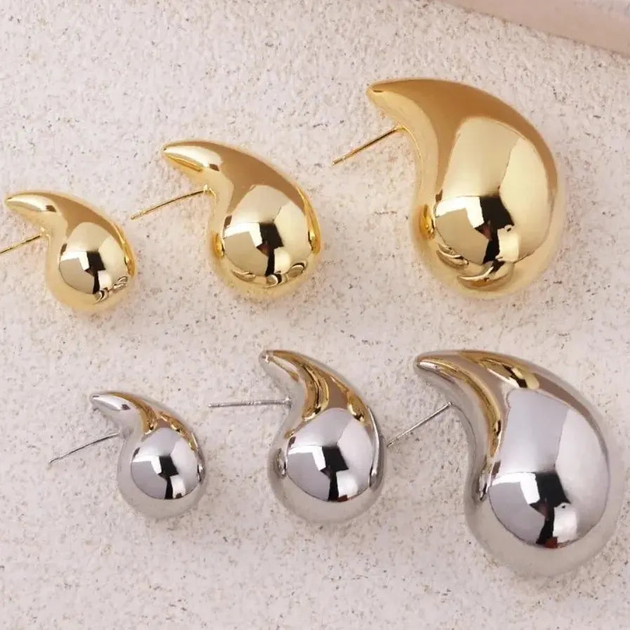 Gold Water Drop Acrylic Stud Earrings for Women 3 Sizes Silver Post