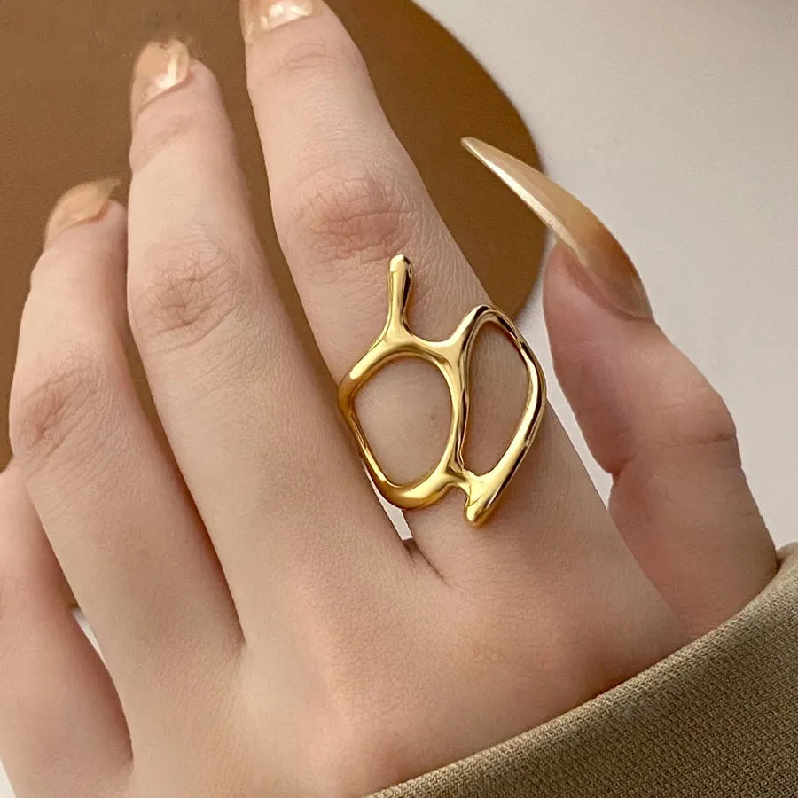 Vintage Irregular Hollow Adjustable Cocktail Ring for Women Fashion Jewelry