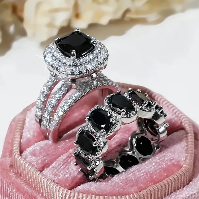 2Pcs Women’s Wedding Rings Set Brass Cubic Zirconia Geometric Bridal Jewelry