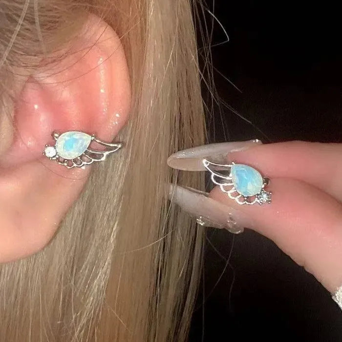 Elegant Zircon Crystal Wing Clip-On Earrings for Women Without Pierced Ears