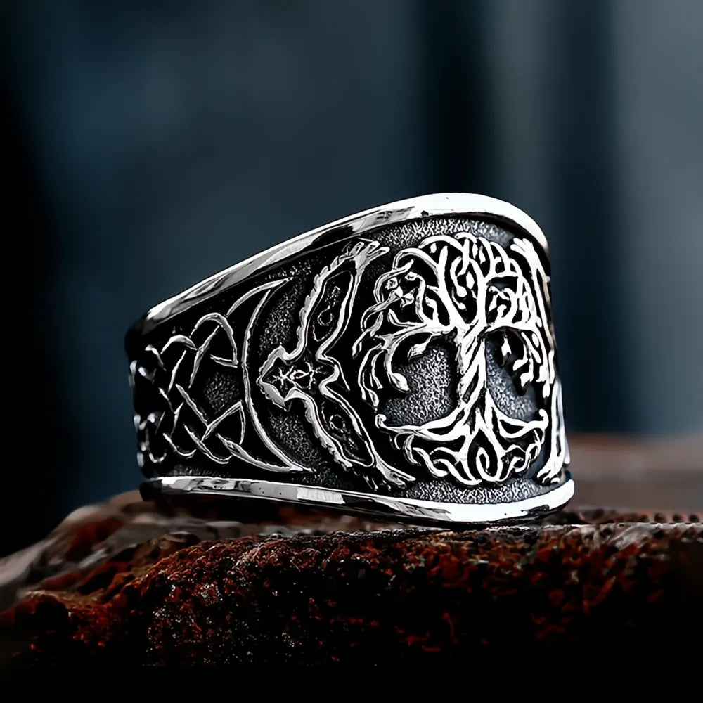 Viking Tree of Life Ring – Stainless Steel Yggdrasil Nordic Mythology Ring
