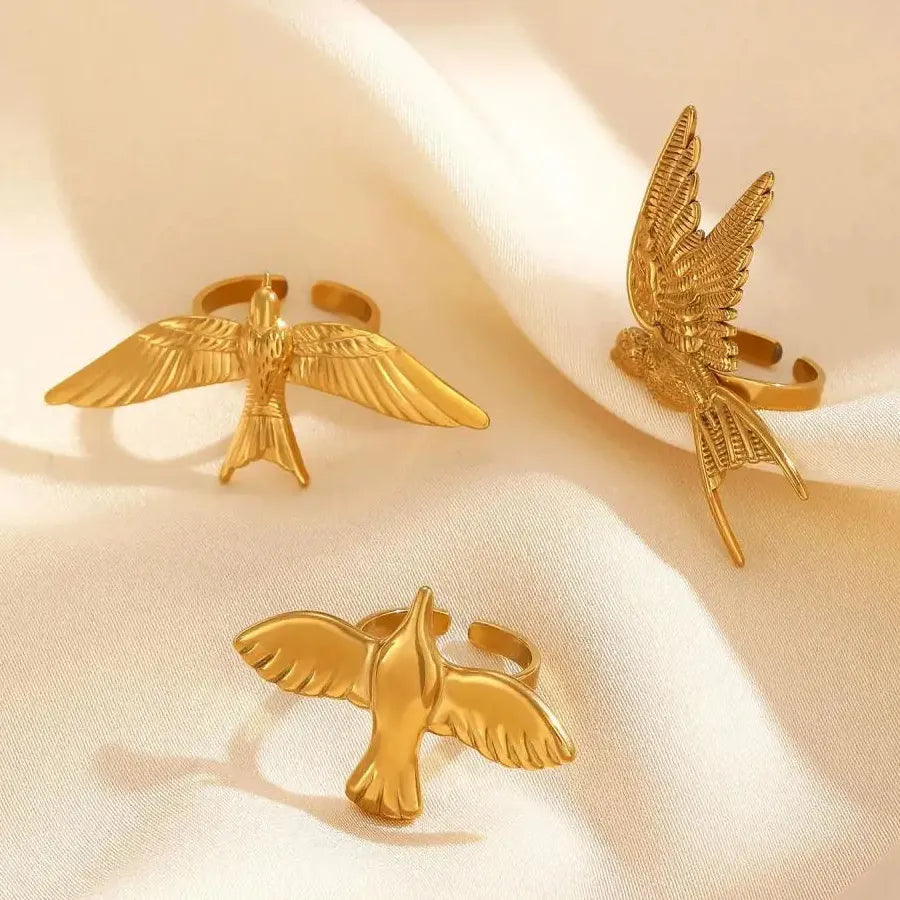 Gold Stainless Steel Peace Dove Ring Women Vintage Bird Jewelry Gift