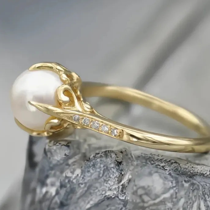 Brass Simulated Pearl Wedding Band Ring for Women Fashion Jewelry Gift