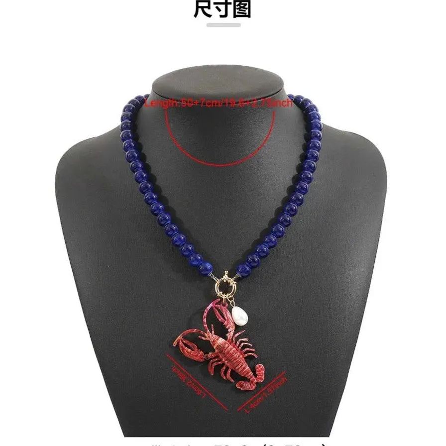 Handmade ZAA Lobster Beads Necklace Women Crystal Enamel Stainless Steel Jewelry Pendant