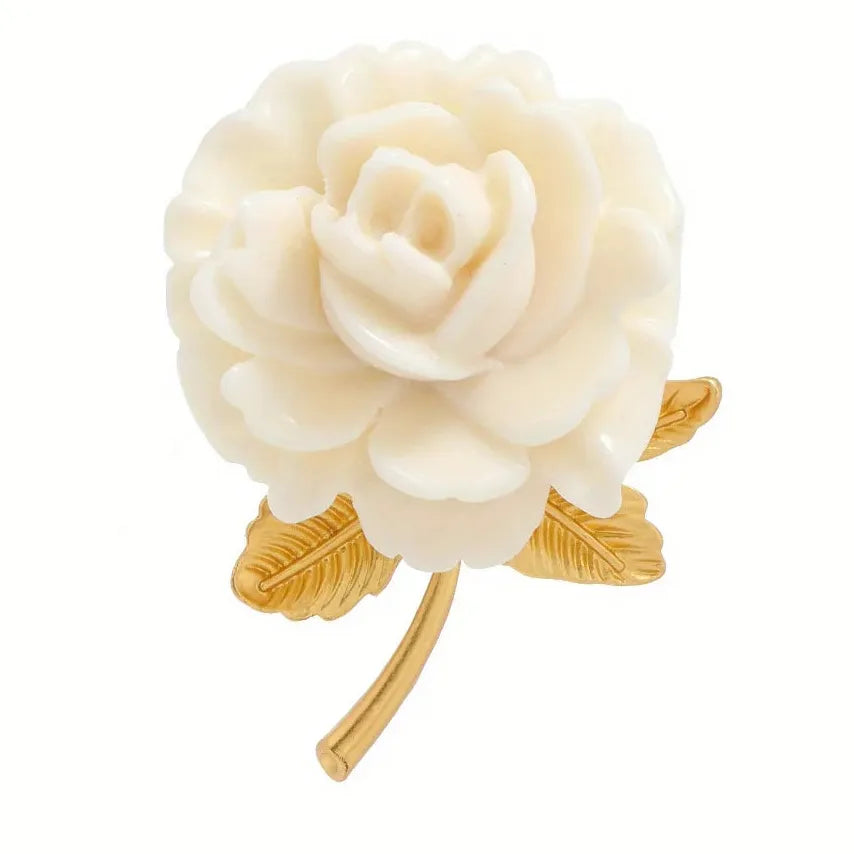 Vintage White Rose Brooch Elegant Women's Fashion Pin Corsage Accessory