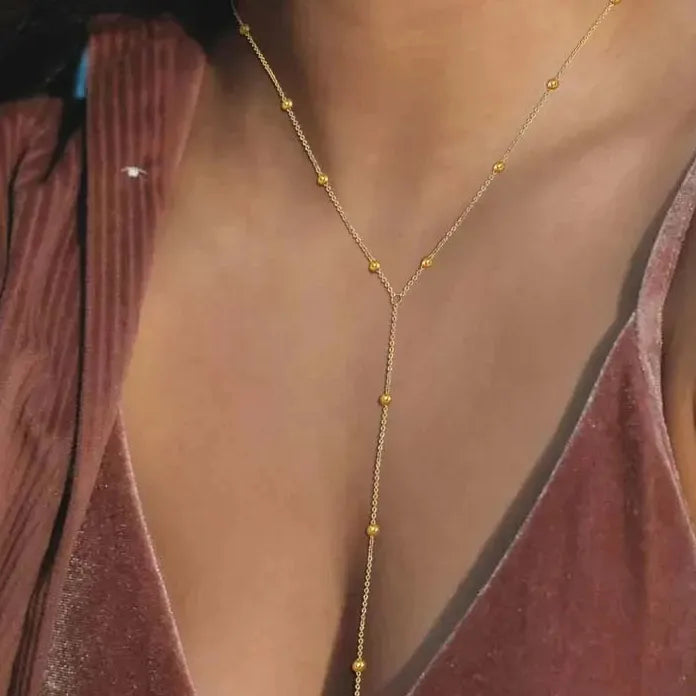 Gold Double Layer Long Chain Necklace Women Zinc Alloy Geometric Tassel