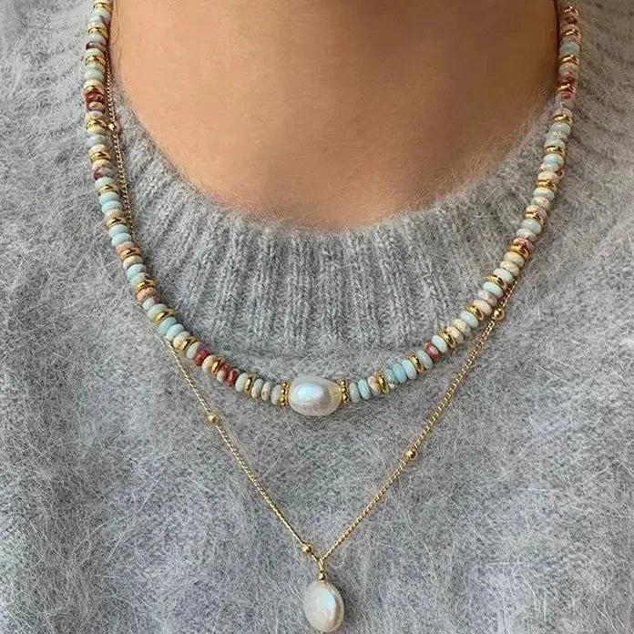 2026 Natural Stone Freshwater Pearl Circle Pendant Necklace Vintage Jewelry Gift