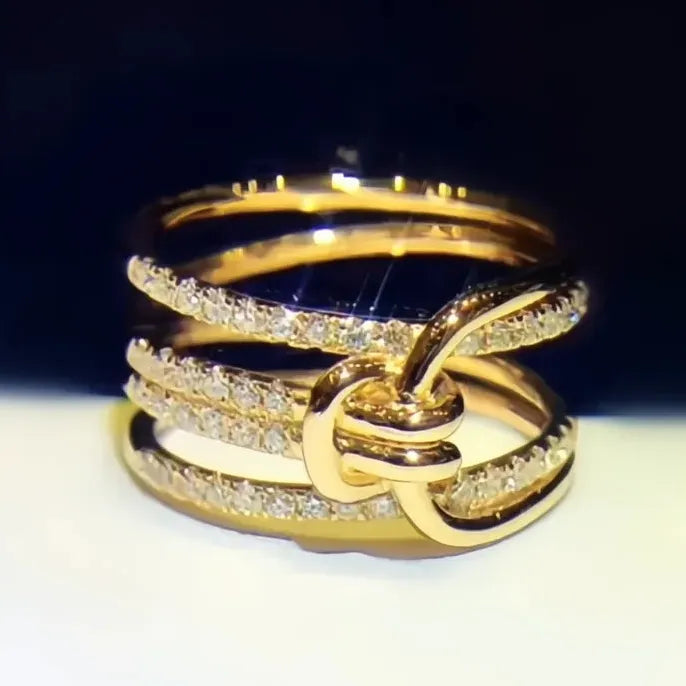 Gold Brass Women's Geometric Cubic Zirconia Wedding Band Ring Luxury Jewelry