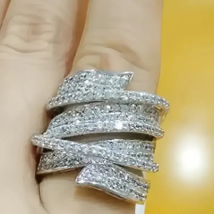 Hyperbole Wide Irregular Shaped Ring for Women Full Cubic Zirconia Sparkling Fashion Jewelry