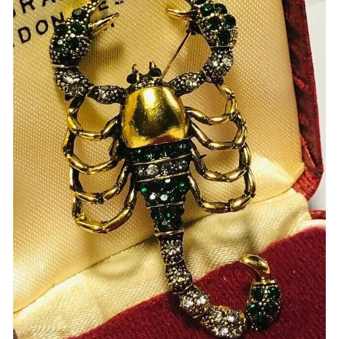 Vintage Green Crystal Scorpio Brooch Pin Zodiac Horoscope Jewelry