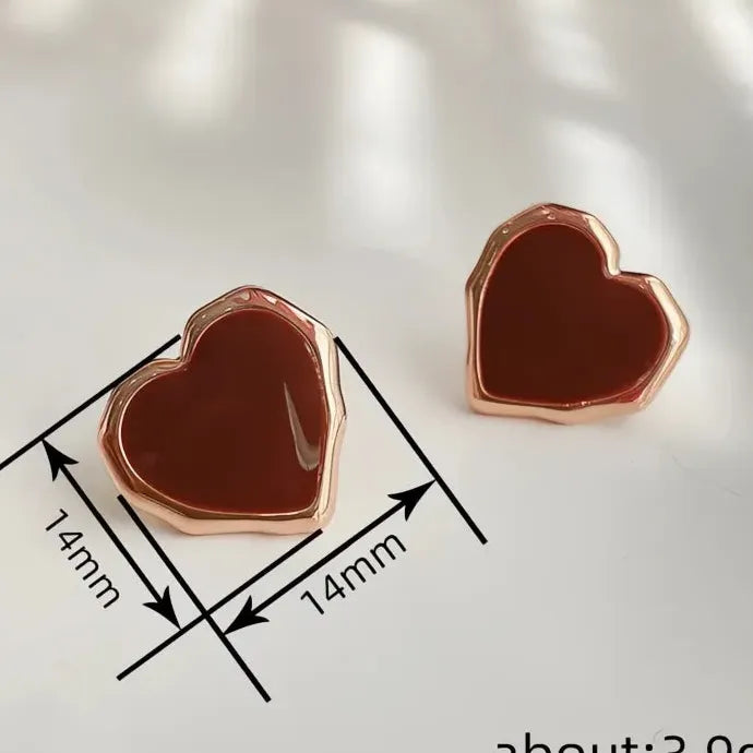 Romantic Red Heart Gold Color Copper Alloy Stud Earrings for Anniversary