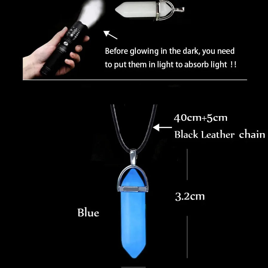 Natural Quartz Crystal Opal Agate Hexagonal Pendulum Necklace Leather Chain Charm