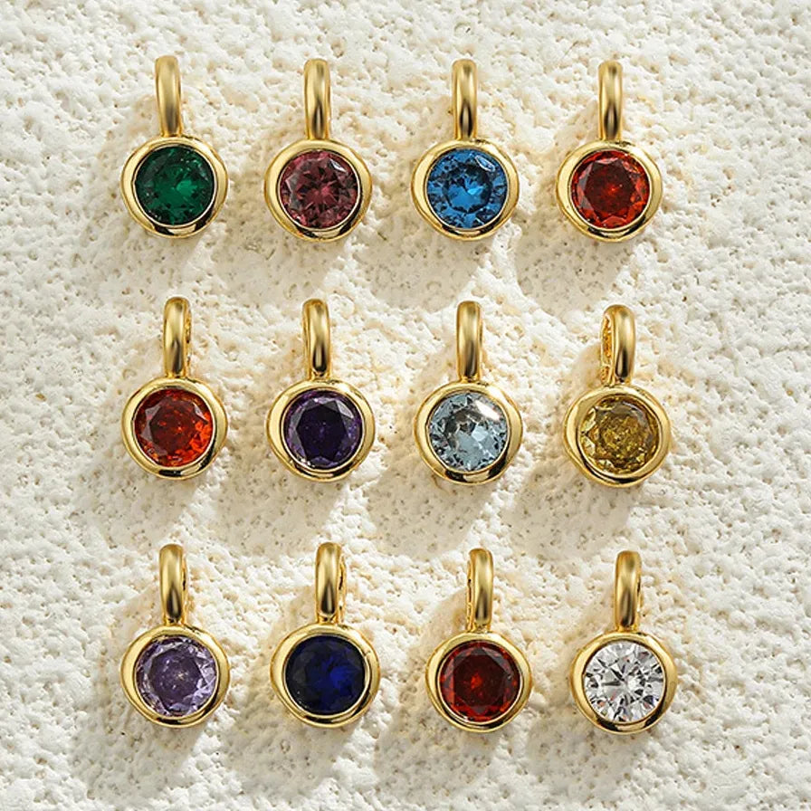 Multicolor Crystal 12 Month Birthstone Pendant Charm for Women Stainless Steel Gold Jewelry