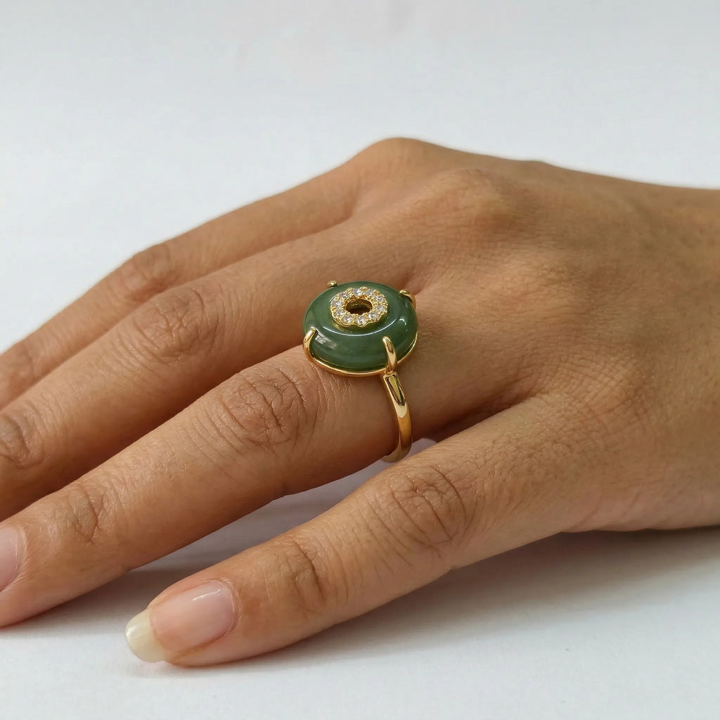 18K Gold Plated Green Donut Stainless Steel Ring for Women Wedding Jewelry