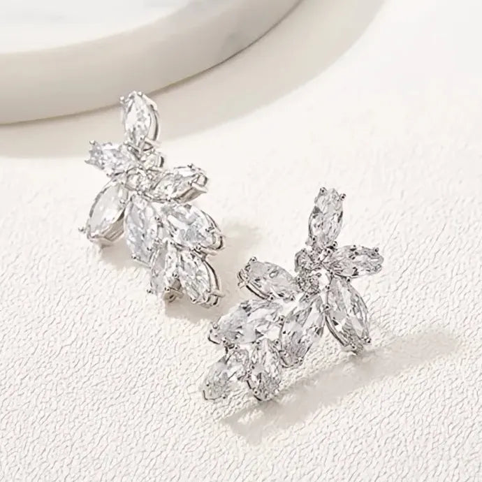 Sparkling Marquise Cubic Zirconia Drop Earrings for Women Copper Alloy