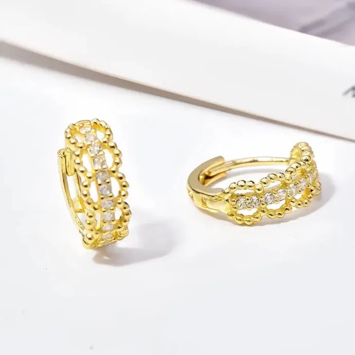 Geometric Hoop Earrings with Cubic Zirconia Gold Color Copper Alloy for Women