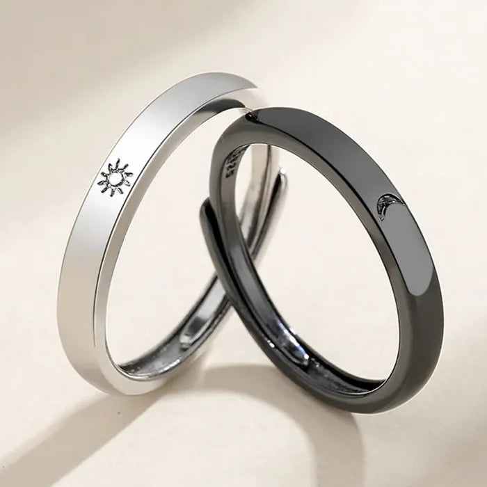 Adjustable Silver Sun Moon Couple Ring Jewelry for Men and Women Gift
