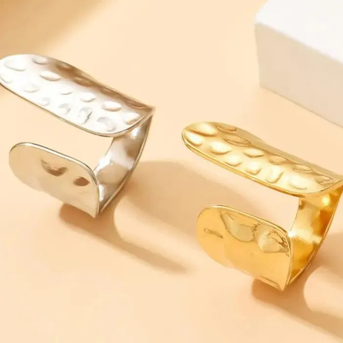 Wide Geometric Irregular Gold Silver Fashion Ring for Women Men