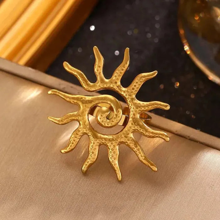 Stainless Steel Sun Pendant Necklace & Ring Set for Women Jewelry Gift