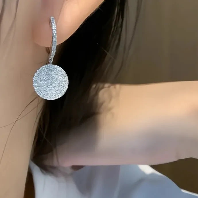 Round Disc CZ Dangle Earrings for Women Brass Geometric Fashion Jewelry
