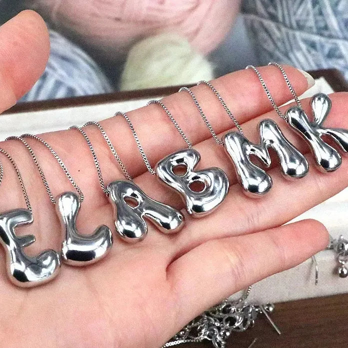 18K Gold Plated A-Z Initial Necklace Silver Balloon Alphabet Choker Gift
