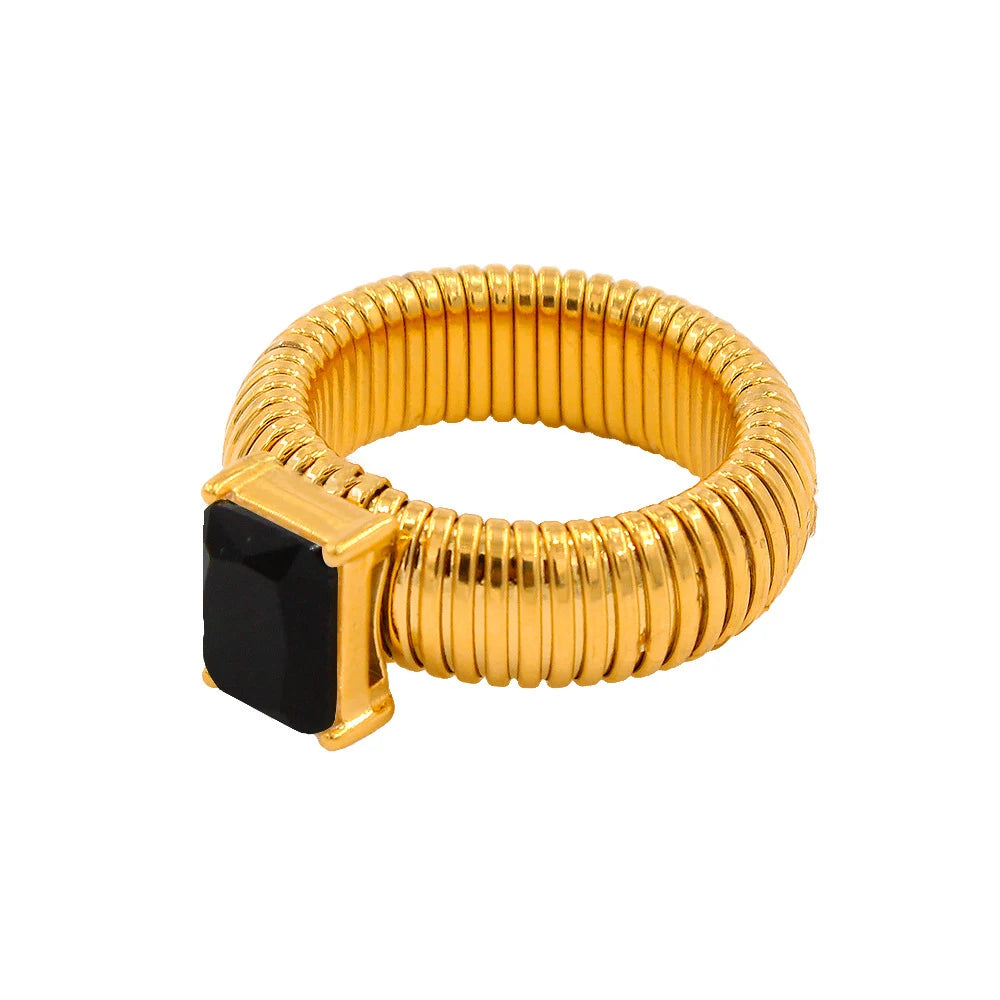 18K Gold Plated Stainless Steel CZ Geometric Twist Chunky Wedding Ring