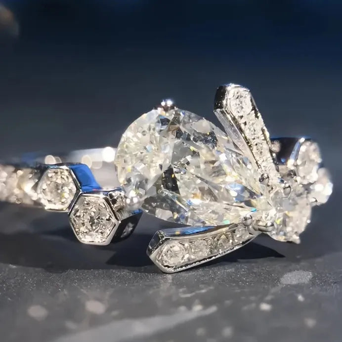 Elegant Geometric Waterdrop Cubic Zirconia Wedding Rings for Women Brass Jewelry