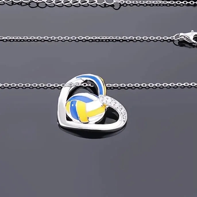 Volleyball Heart Pendant Necklace for Women with Cubic Zirconia Jewelry