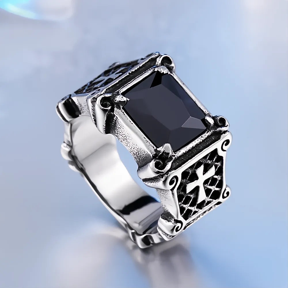 Vintage Stainless Steel Cross Rings Unisex Men Women Classic Red Black Stone Jewelry