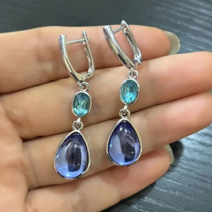 Water Droplet Blue Stone Drop Earrings for Women Synthetic Stone Jewelry