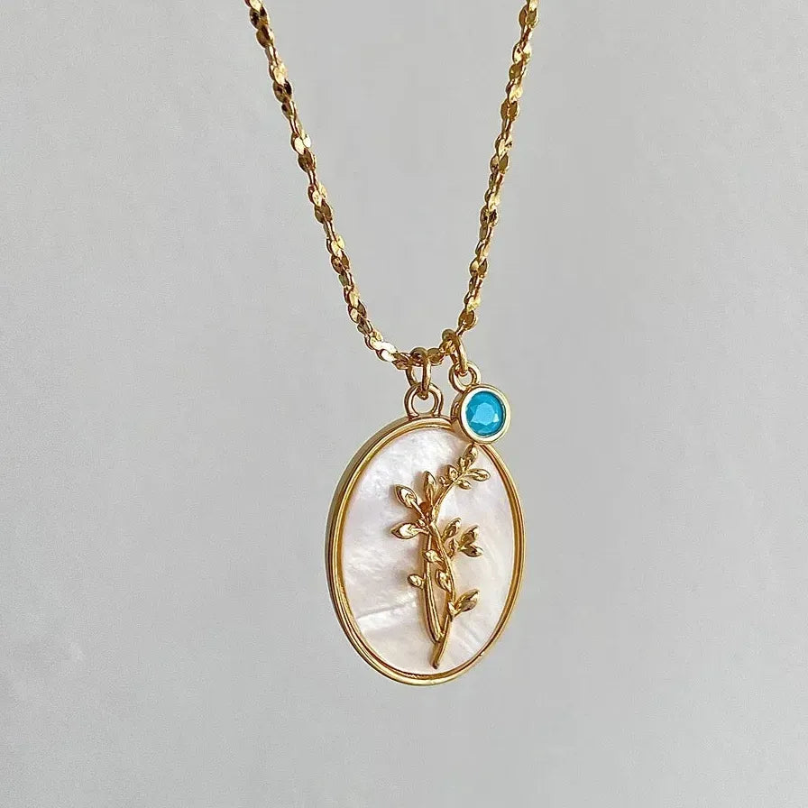 12 Month Birthday Flower Pendant Necklace Stainless Steel White Shell Choker Jewelry