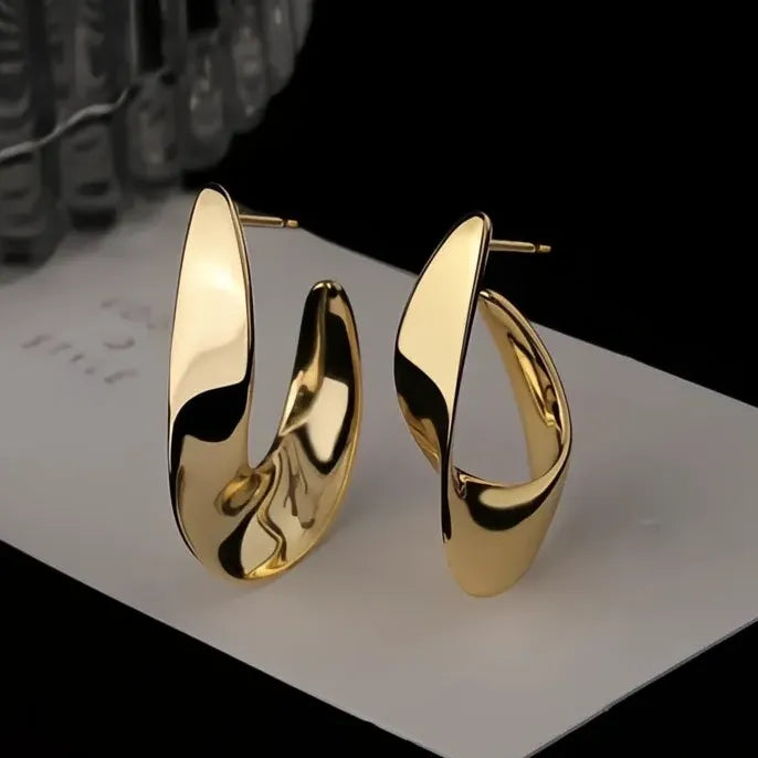 Curve Design Women Geometric Metal Hoop Earrings Gold Silver Jewelry