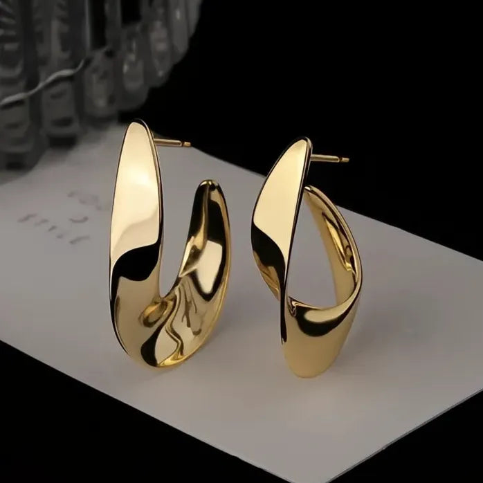 Minimalist Geometric Irregular Metal Hoop Earrings for Women Brass Jewelry