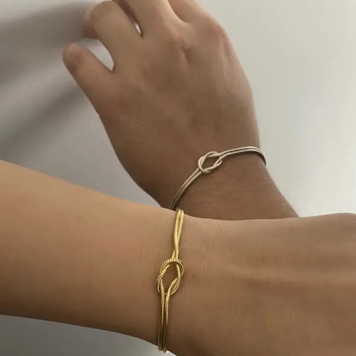 Adjustable Stainless Steel Knot Snake Chain Bracelet for Women Couples Gift