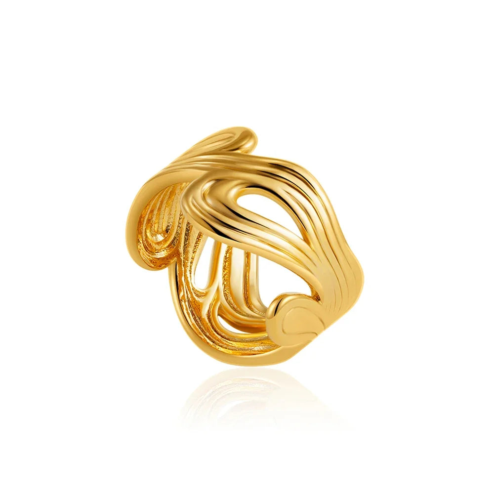 18k Gold Plated Stainless Steel Geometric Irregular Ring for Women Statement Knuckle Ring