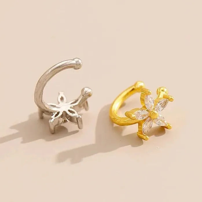 Sparkling Zircon Flower Clip Earrings Women Geometric C-Shaped No Piercing Jewelry